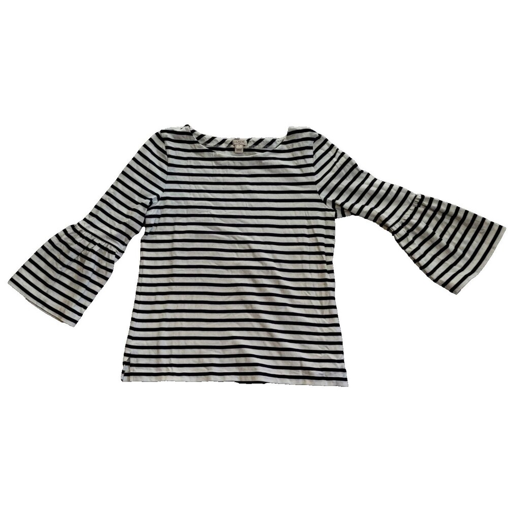 J Crew T-Shirt Women Small White Black Striped Long Flare Sleeve Casual Hippie